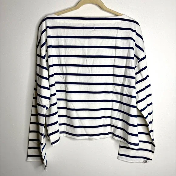 J Crew Cropped Boatneck T-shirt in Mariner Cotton Blue Stripe Sz 2X NEW Preppy - Picture 4 of 7